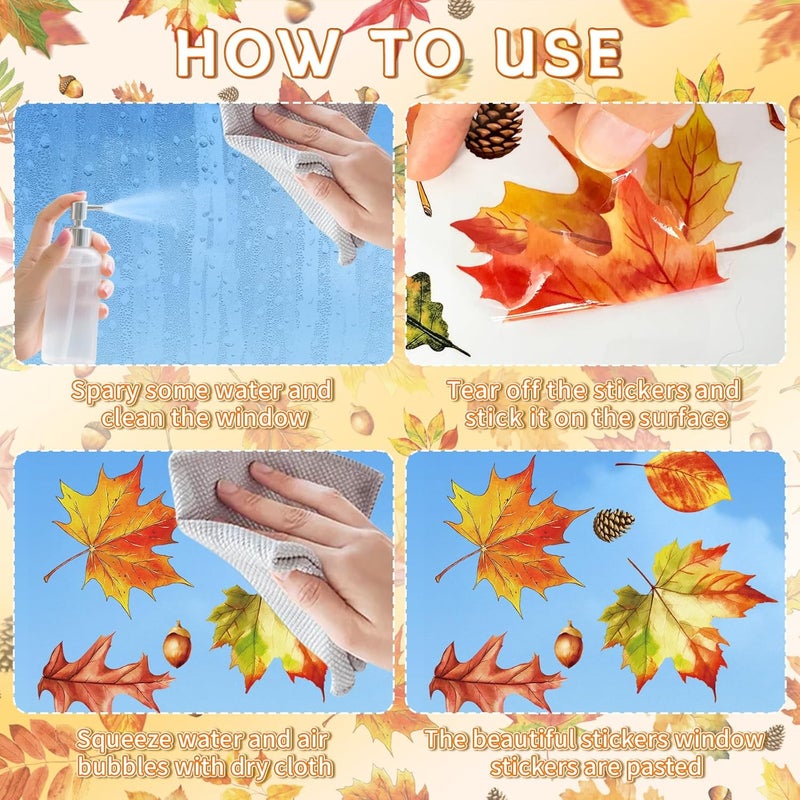 Litmitfu 112 Pcs Fall Thanksgiving Window Clings - Happy Thanksgiving Glass Window Decorations, Fall Maple Leaves Stickers Decals Set for Indoor Outdoor Home Decoration Autumn Party Decor Favors, 9 Sheets - Image 5